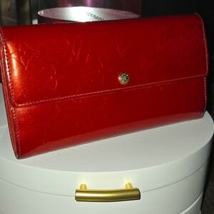 Louis Vuitton Red Vernis Patent Leather Snap Continental Wallet
